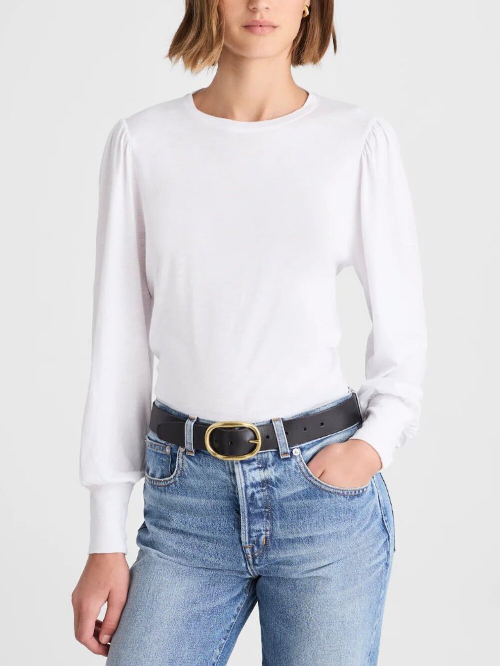 Madewell Soft Slub Jersey Cotton Smocked Long Sleeve Top White Size XS NWT